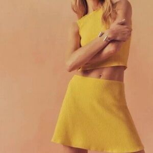 NWOT $88 Reformation Knit Ribbed Mini Skirt Mustard Yellow, S, Small